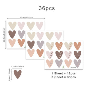 36pcs Heart Shape Trendy Boho Style Wall Stickers