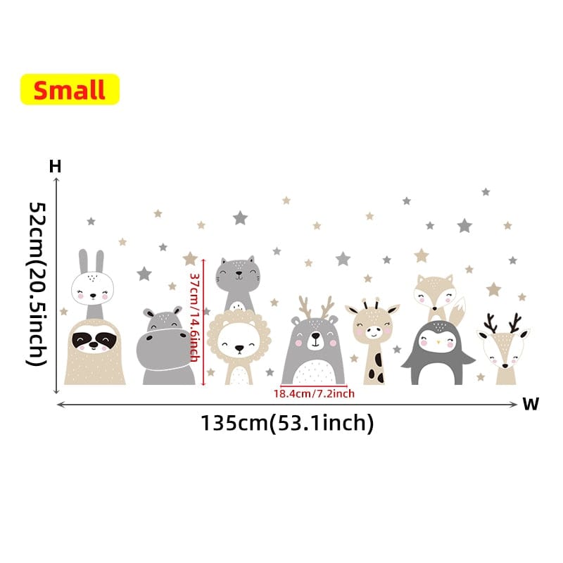Cartoon Cute Lion Bunny Forest Animals Stars Wall Stickers