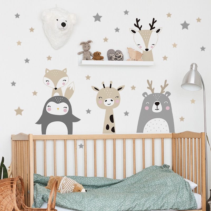 Cartoon Cute Lion Bunny Forest Animals Stars Wall Stickers