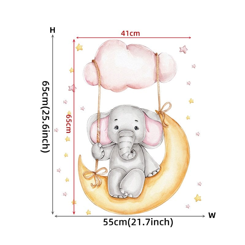 Cartoon Pink Baby Elephant Wall Stickers