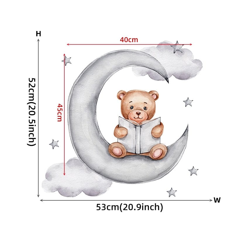 Cartoon Teddy Bear Sleeping on the Moon and Stars Wall Stickers