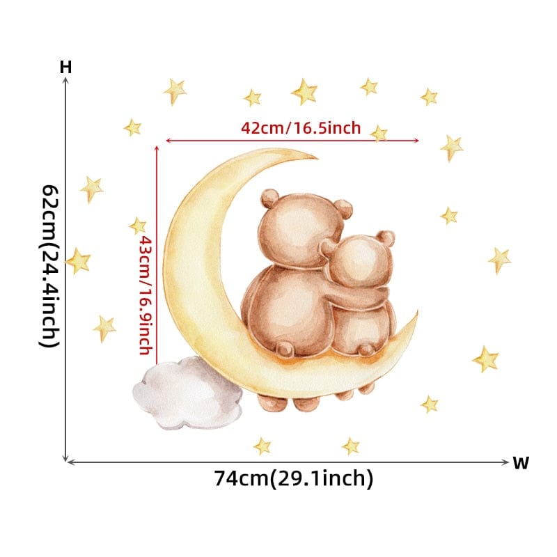 Cartoon Teddy Bear Sleeping on the Moon and Stars Wall Stickers