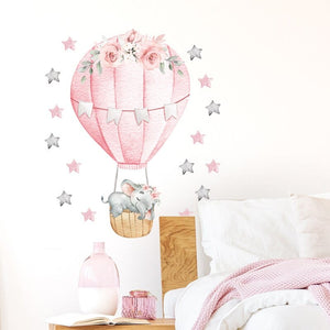 Watercolor Pink Hot Air Balloon Wall Stickers