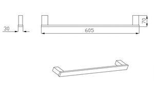 Bad und Kuche 60cm Single Towel Rail - BK1601-600