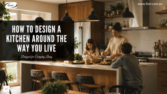 Family moving naturally through a warm kitchen during evening meal preparation.
