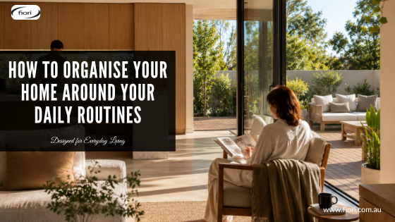 Warm Australian open-plan home with a person making coffee in the kitchen while another reads comfortably near the garden.