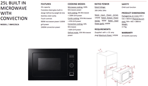 25L Built In Black Microwave