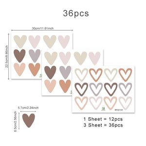 36pcs Heart Shape Trendy Boho Style Wall Stickers
