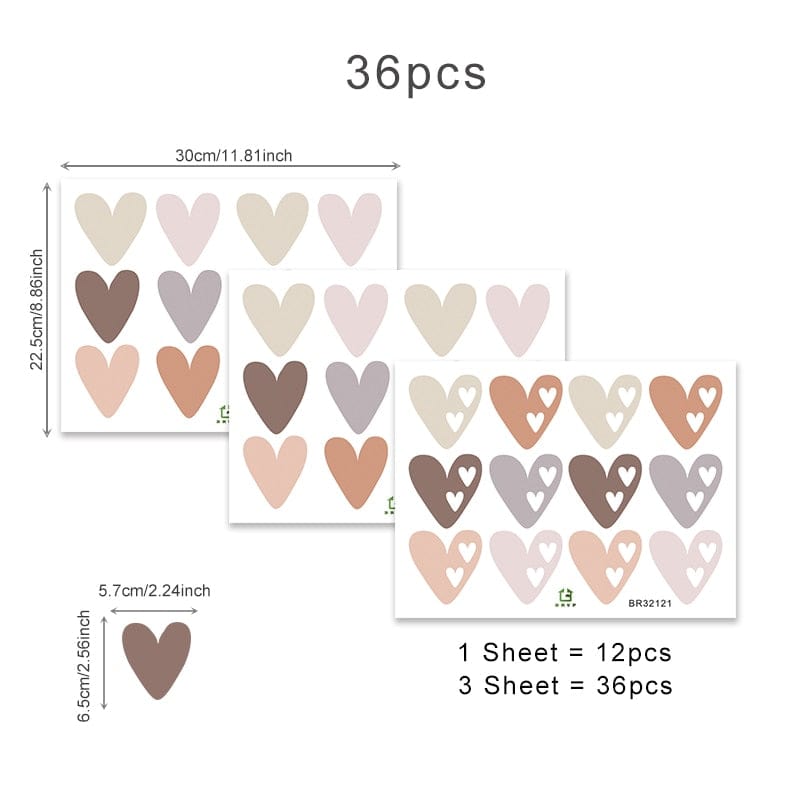 36pcs Heart Shape Trendy Boho Style Wall Stickers
