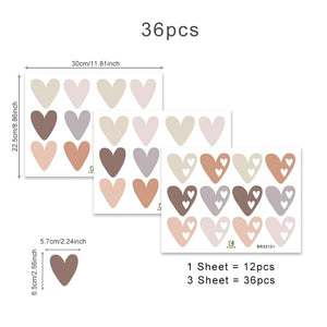 36pcs Heart Shape Trendy Boho Style Wall Stickers