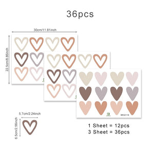 36pcs Heart Shape Trendy Boho Style Wall Stickers