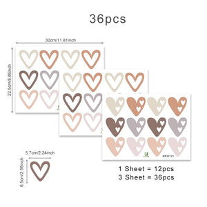 36pcs Heart Shape Trendy Boho Style Wall Stickers