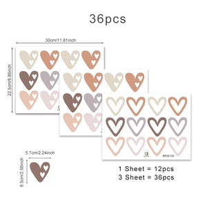 36pcs Heart Shape Trendy Boho Style Wall Stickers