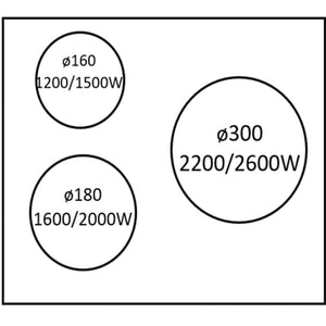 60cm Induction Cooktop with 3 Zones, Polished Black Glass & Touch Slider Control