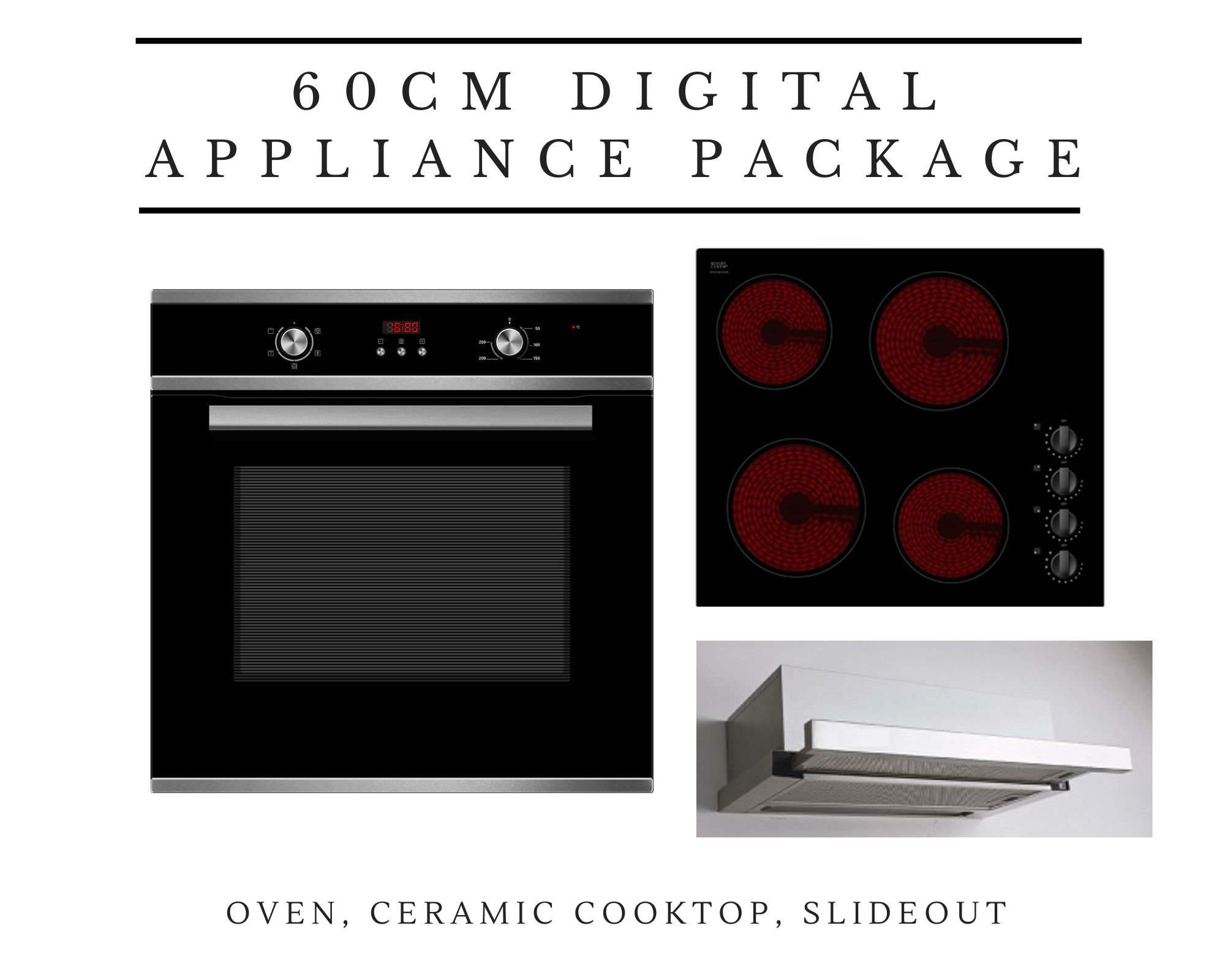 60cm Midea Kitchen Appliance Package with Digital Oven & Ceramic Cooktop
