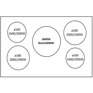 77cm Induction Cooktop with 5 Zones, Polished Black Glass & Touch Slider Control