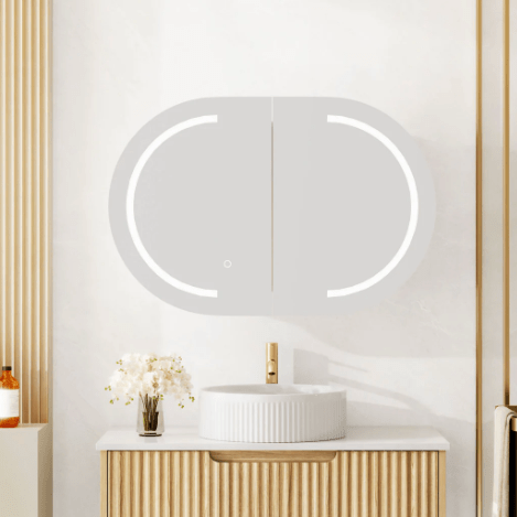 900mm Oval LED Mirror Shaving Cabinet – Wall-Hung, Single Door