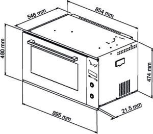 90cm Black Underbench Oven - 10 Functions