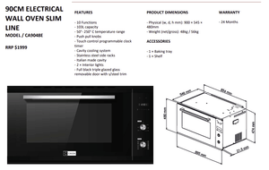 90cm Black Underbench Oven - 10 Functions