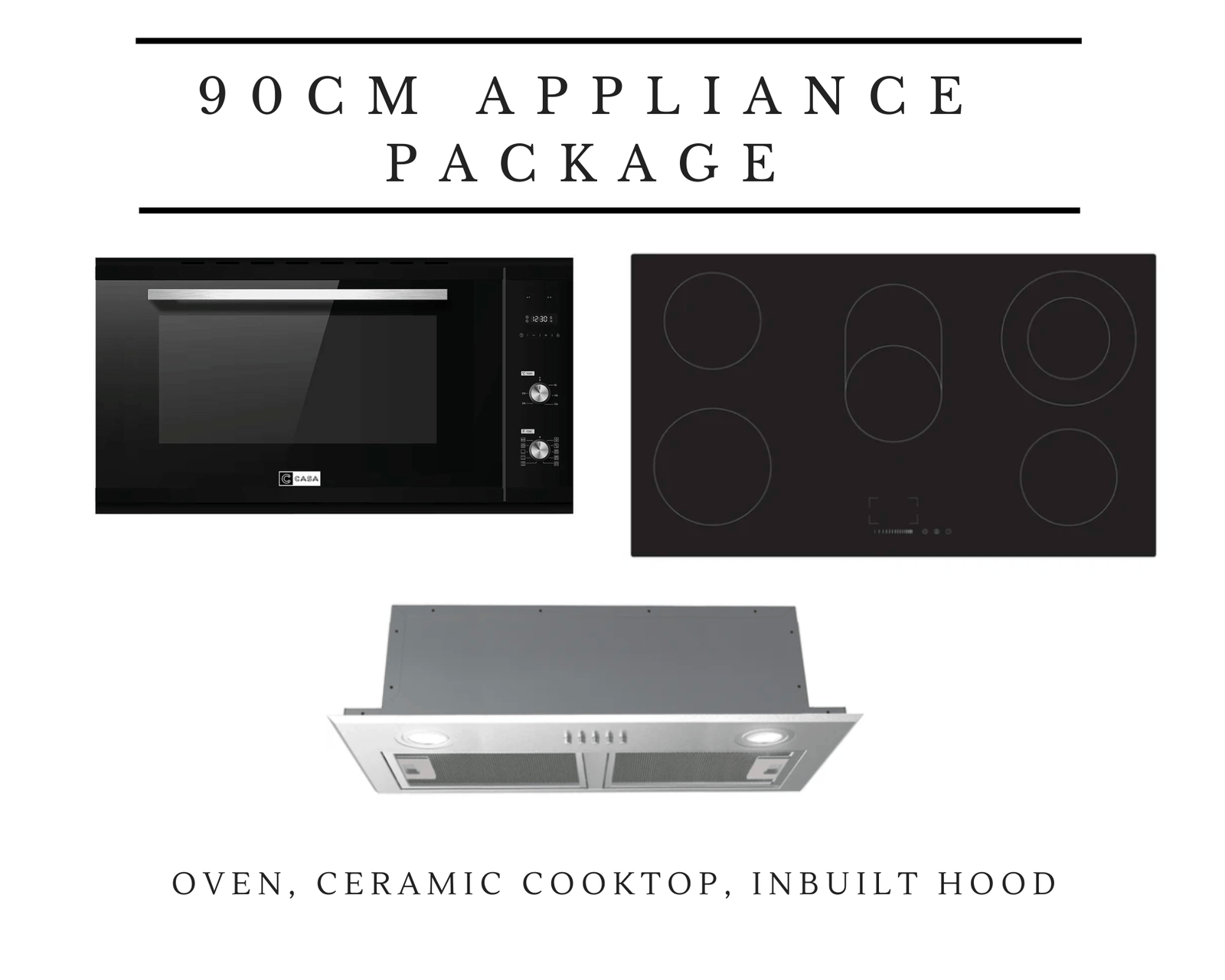 90cm Cooking Appliance Package with Ceramic Cooktop, Fan-Forced Oven & Inbuilt Rangehood