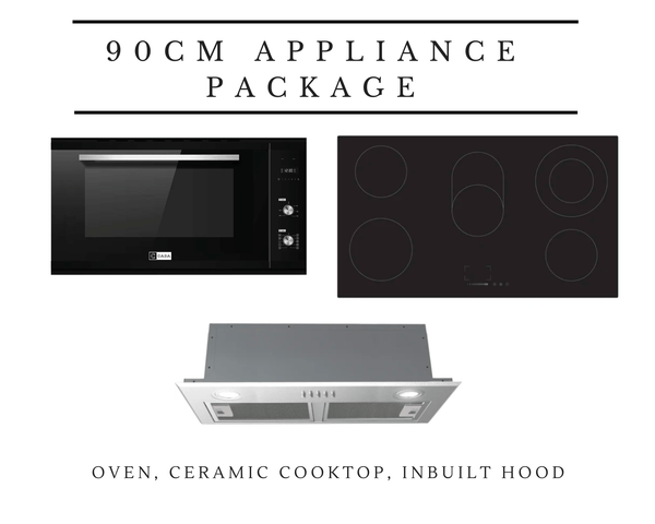 90cm Ceramic Cooktop, Fan-Forced Oven & Inbuilt Rangehood Package ...