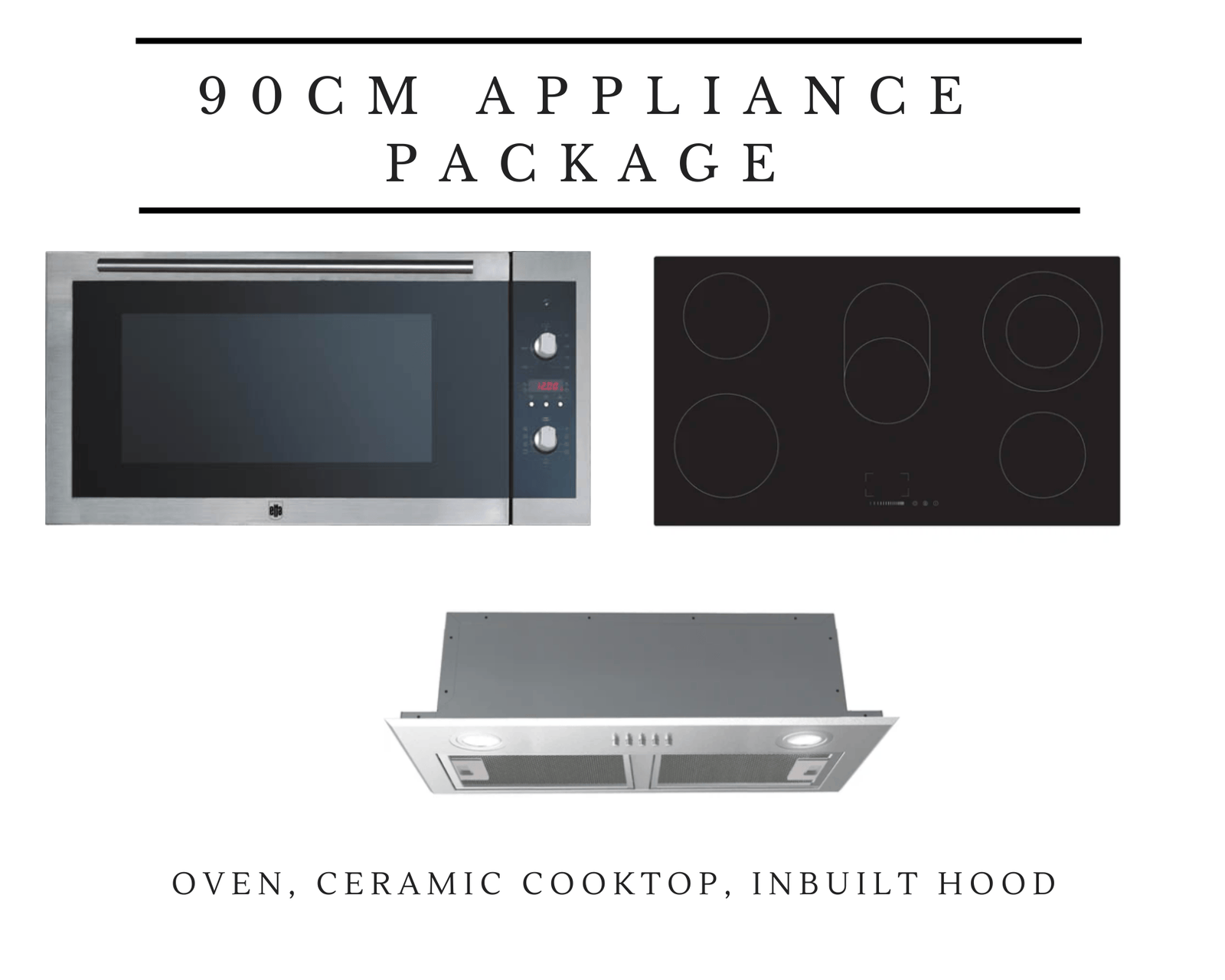 90cm Midea Cooking Appliance Package with Ceramic Cooktop, Fan-Forced Oven & Inbuilt Rangehood