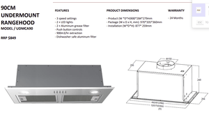 90cm Under Cupboard Rangehood