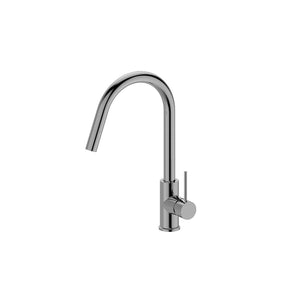Brushed Gun Metal Hi Neck Curved Gooseneck Pull Out Kitchen Tap