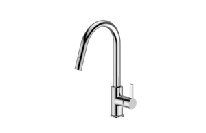 Brushed Nickel Hi Neck Curved Gooseneck Pull Out Kitchen Tap