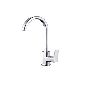 Chrome kitchen faucet on a white background