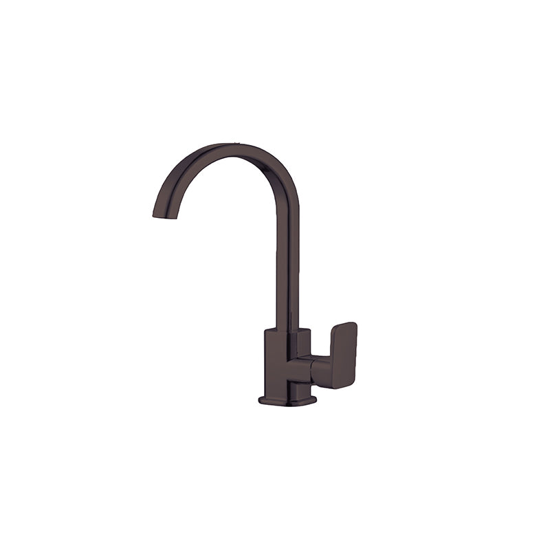 Black kitchen faucet on a white background