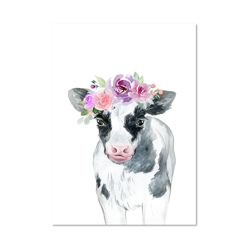 Animals Floral Crown Art Prints