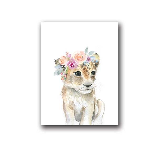Animals Floral Crown Art Prints