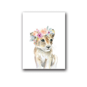 Animals Floral Crown Art Prints