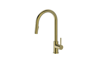Brushed Gold High Gooseneck Pull Out Kitchen Tap