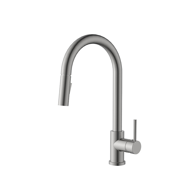 Brushed Nickel High Gooseneck Pull Out Kitchen Tap