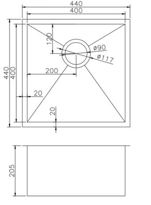 Brushed Brass Undermount Single Bowl Sink - 440mm