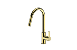 Brushed Gold Hi Neck Curved Gooseneck Pull Out Kitchen Tap