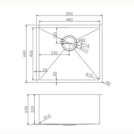 Brushed Gold Undermount Sink - Single Bowl 490 x 430