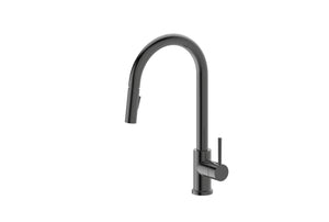Brushed Gun Metal High Gooseneck Pull Out Kitchen Tap