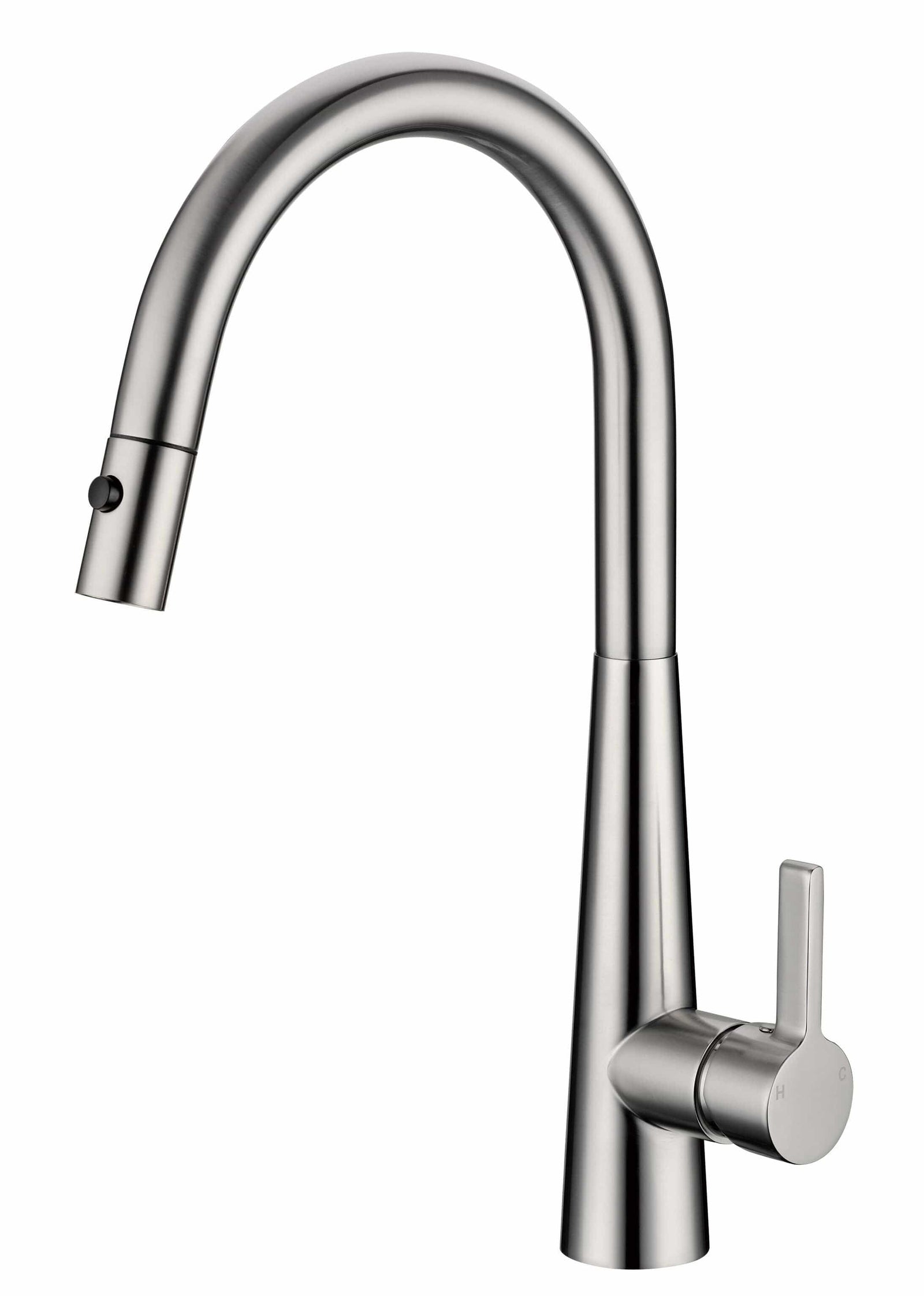 Brushed Nickel Curved Gooseneck Pull Out Kitchen Mixer Tap