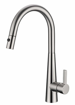 Brushed Nickel Curved Gooseneck Pull Out Kitchen Mixer Tap