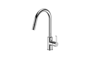 Brushed Nickel Hi Neck Curved Gooseneck Pull Out Kitchen Tap