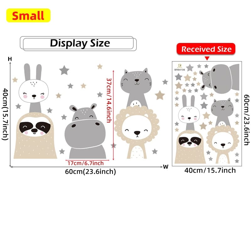 Cartoon Cute Lion Bunny Forest Animals Stars Wall Stickers