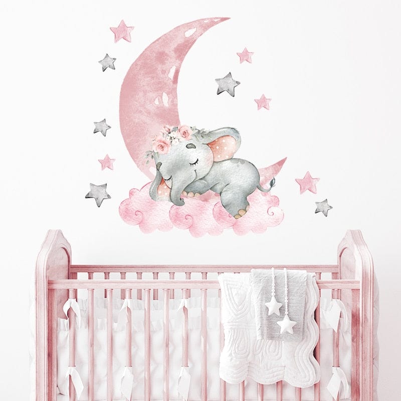 Cartoon Pink Baby Elephant Wall Stickers