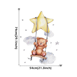 Cartoon Teddy Bear Sleeping on the Moon and Stars Wall Stickers
