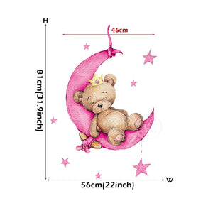 Cartoon Teddy Bear Sleeping on the Moon and Stars Wall Stickers