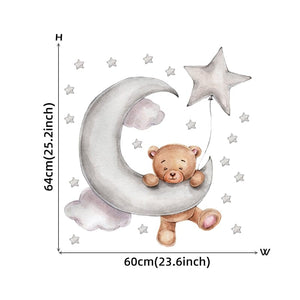 Cartoon Teddy Bear Sleeping on the Moon and Stars Wall Stickers