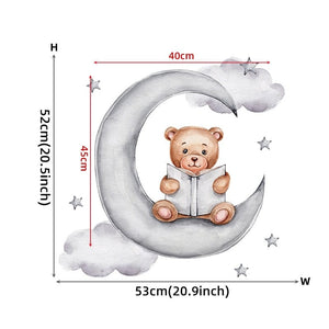 Cartoon Teddy Bear Sleeping on the Moon and Stars Wall Stickers