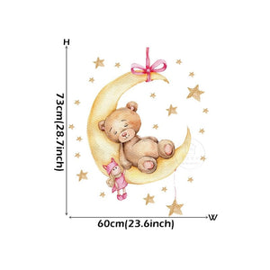 Cartoon Teddy Bear Sleeping on the Moon and Stars Wall Stickers